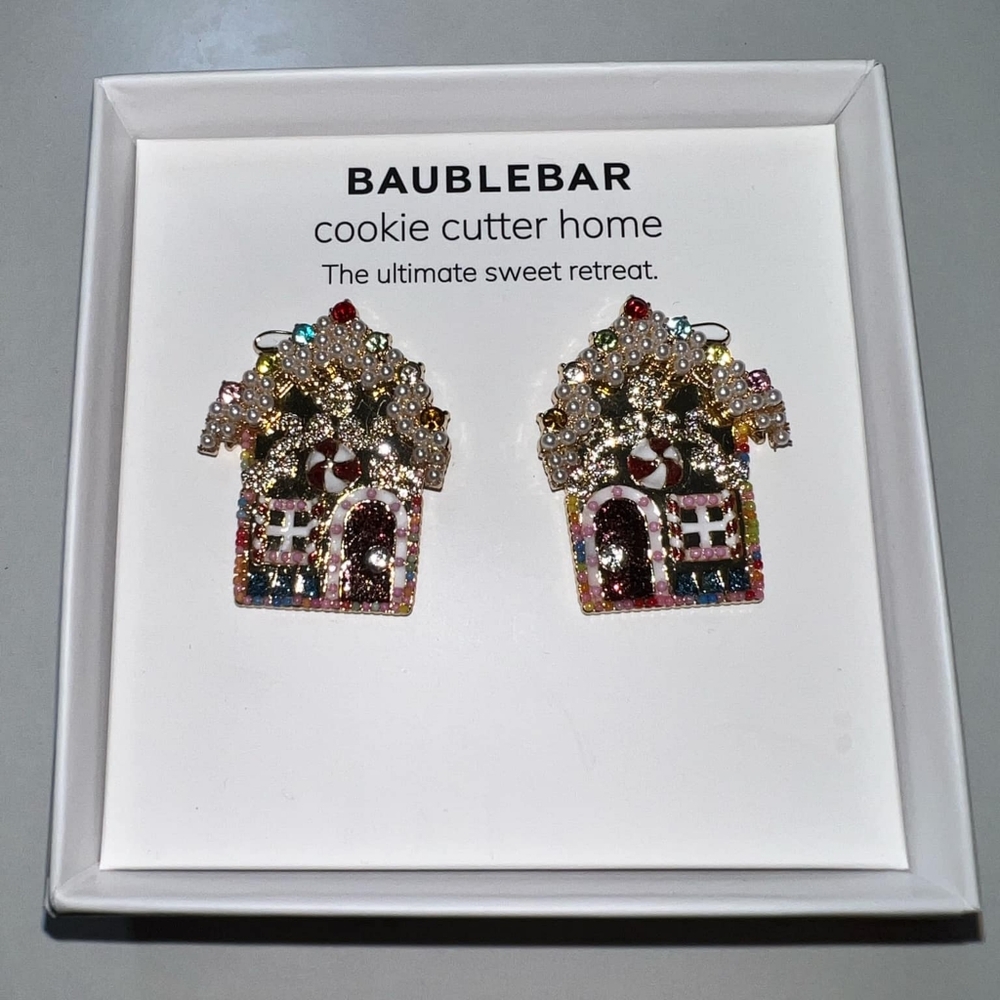 BaubleBar Gingerbread House Christmas Holiday Earrings New